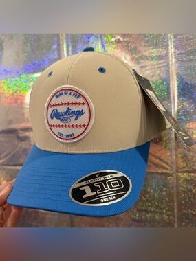 Rawlings Flexfit 110 Baseball Hat Beige Blue Snapback NWT